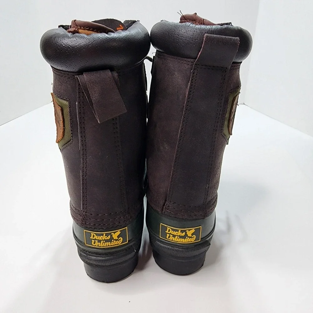 Ducks Unlimited Boots Mens 8 Black Green Leather Rubber Thermolite Steel Shank